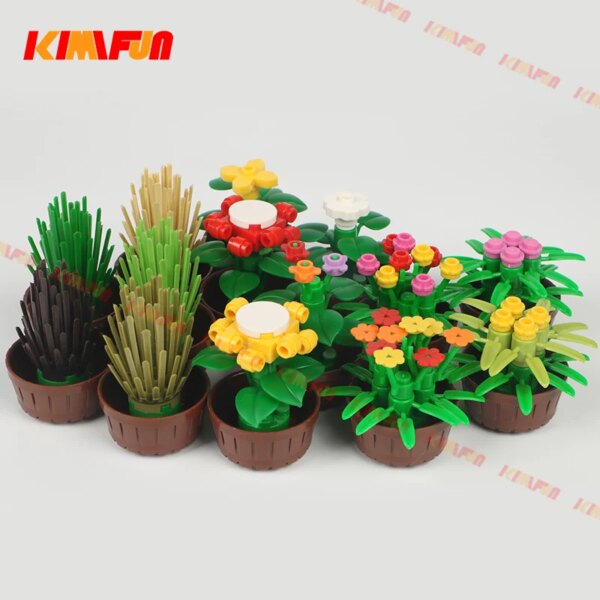 DIY Creative Building Blocks Decorate Scene Bonsai Potted n Plants Garde Flower Grass Land City Street View