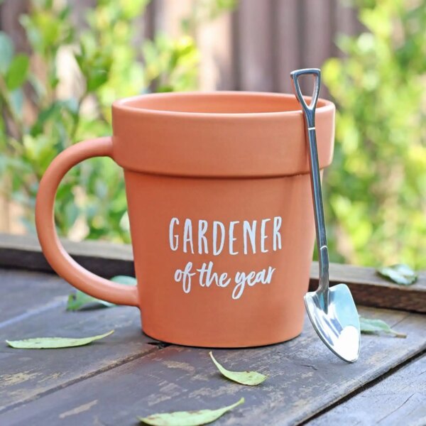 Gardener Coffee Mug Gift Funny Plant Pot Mug with Shovel Spoon Coffee Mug for Men or Women Christmas Gift for Dad and Mom