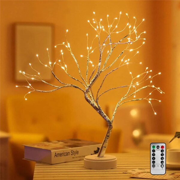 108 LED Silver Wire Desk Bonsai Tree Light 8 Modes DIY Artificial Tree Branch Night Light Battery USB Operated For Bedroom Xmas