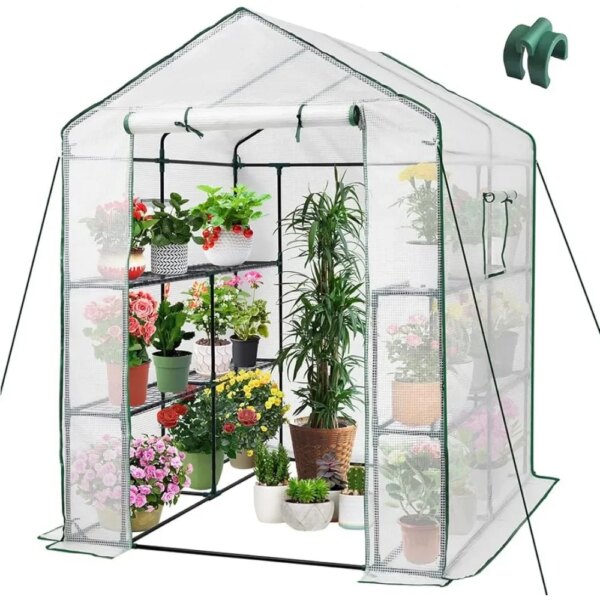 Gardening 8 Shelves Prefabricated House Housing PE Cover Home Garden 56 X 56 X 75'' Greenhouses for Outdoors Greenhouse Supplies