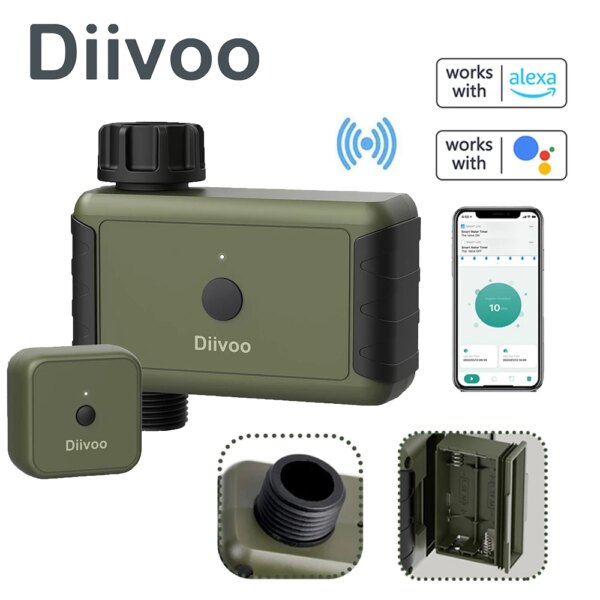 Diivoo Smart Irrigation Water Timer 1/2 Zone Wifi Automatic Irrigation Controller Water Valve Garden Irrigation Watering System