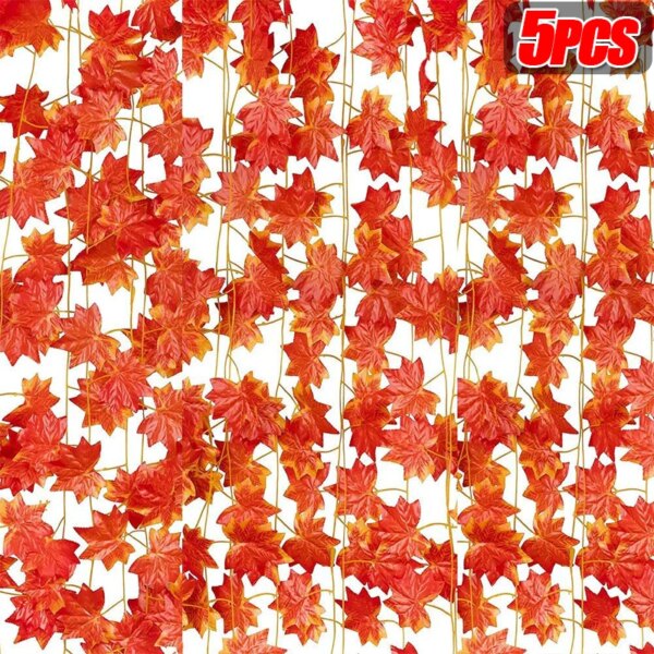 Fall Maple Leaf Garland Artificial Autumn Leaves Hanging Vines Christmas Thanksgiving Wedding Party Decor for Home Fireplace