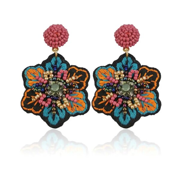 Fashion Beads Earrings Bohemian Women's Handmade Embroidered Flower Beaded Drop Earrings Ethnic Jewelry Seed Bead MANILAI